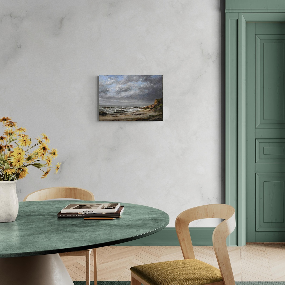 Vista di un mare agitato vicino a una scogliera - Gustave Courbet Gustave Courbet scena-1-70x50-senza