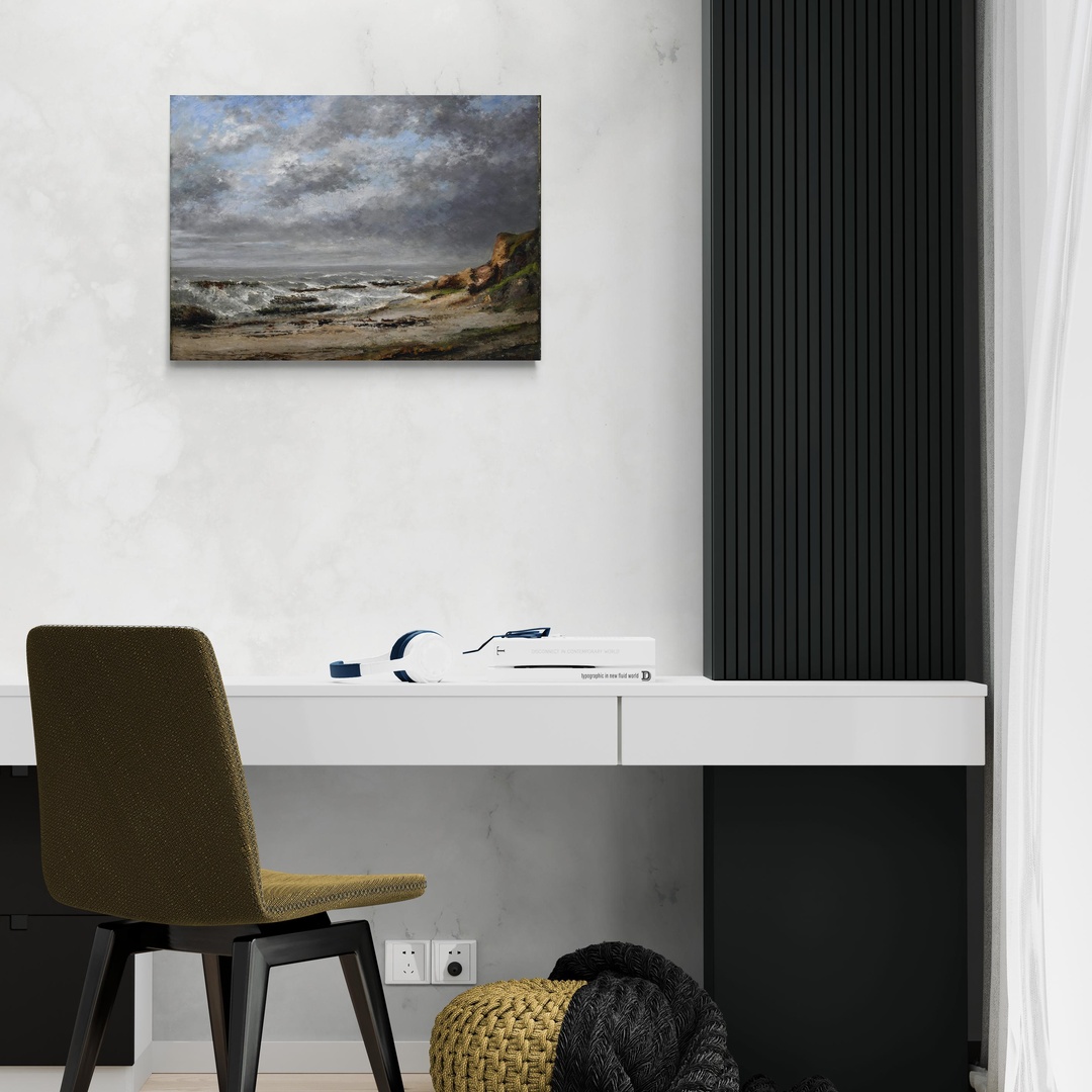 Vista di un mare agitato vicino a una scogliera - Gustave Courbet Gustave Courbet scena-2-70x50-senza