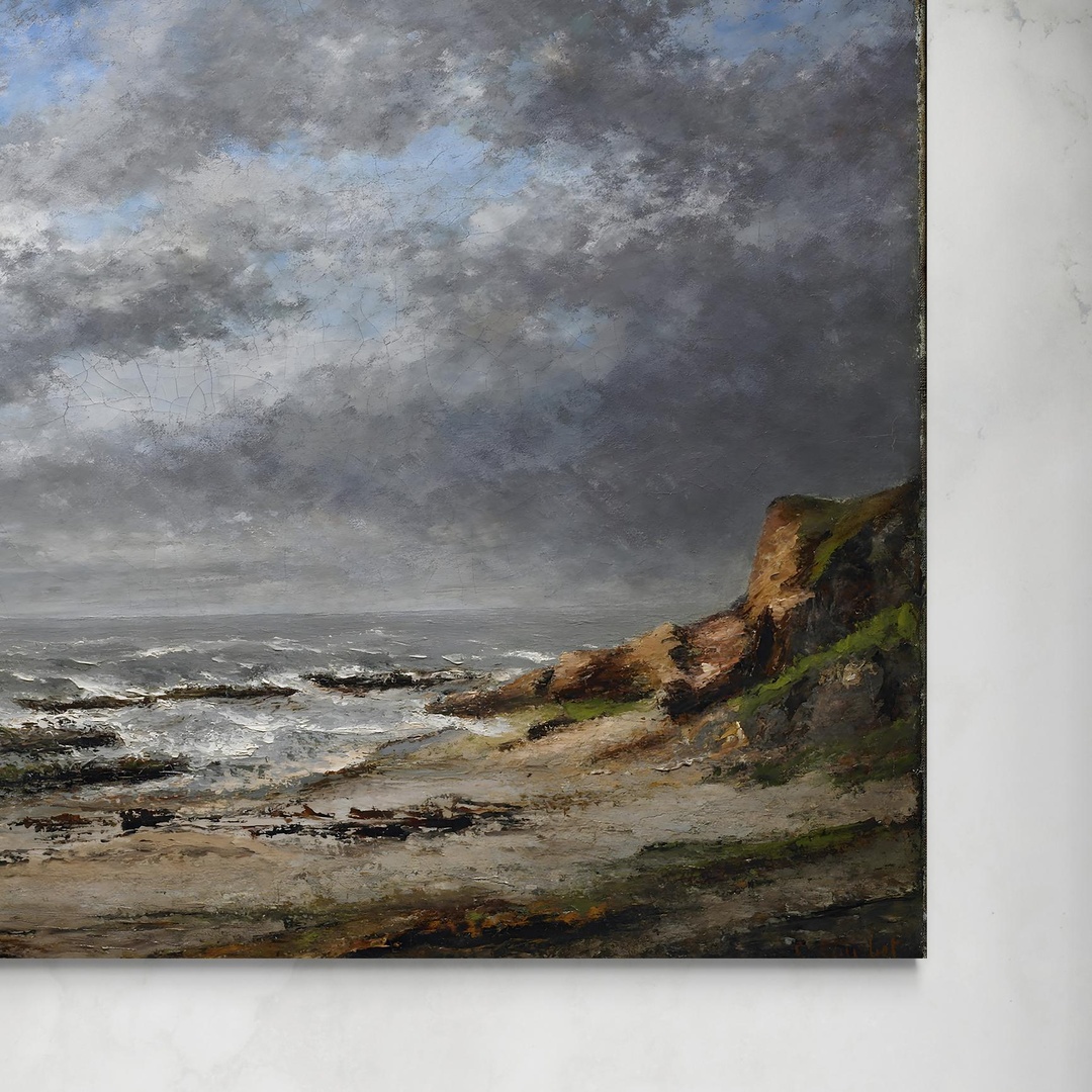 Vista di un mare agitato vicino a una scogliera - Gustave Courbet Gustave Courbet senza