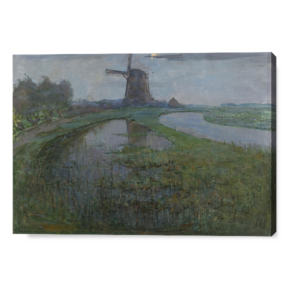 Oostrijdse Mill along the River Gein by Moonlight - Mondrian