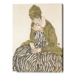 Edith con il vestito a righe, seduta - Egon Schiele