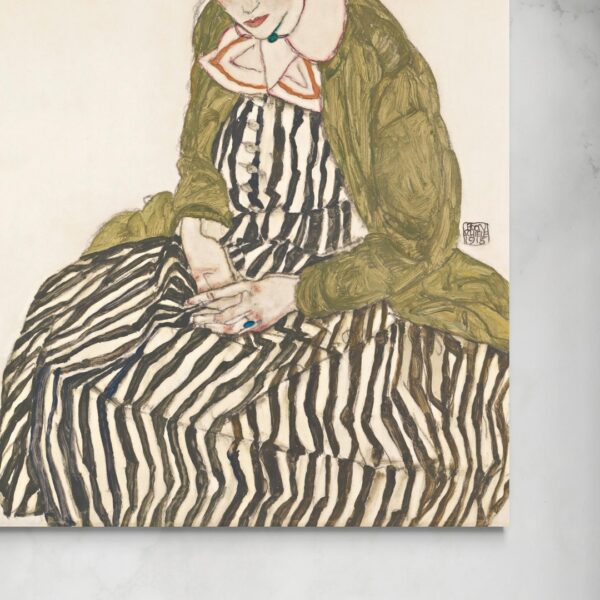 Edith con il vestito a righe, seduta - Egon Schiele Egon Schiele senza