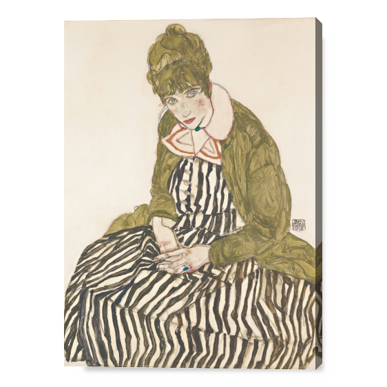 Edith con il vestito a righe, seduta - Egon Schiele