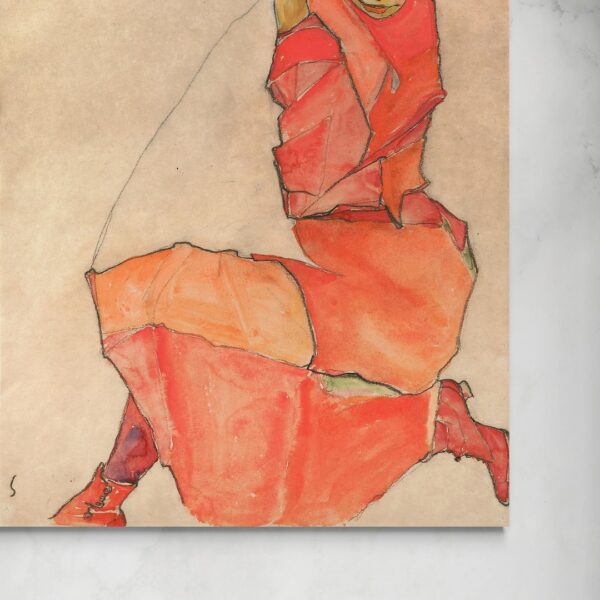 Ragazza inginocchiata in abito arancio - Egon Schiele Egon Schiele senza