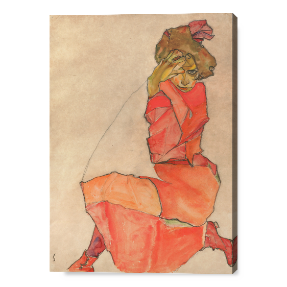 Ragazza inginocchiata in abito arancio - Egon Schiele